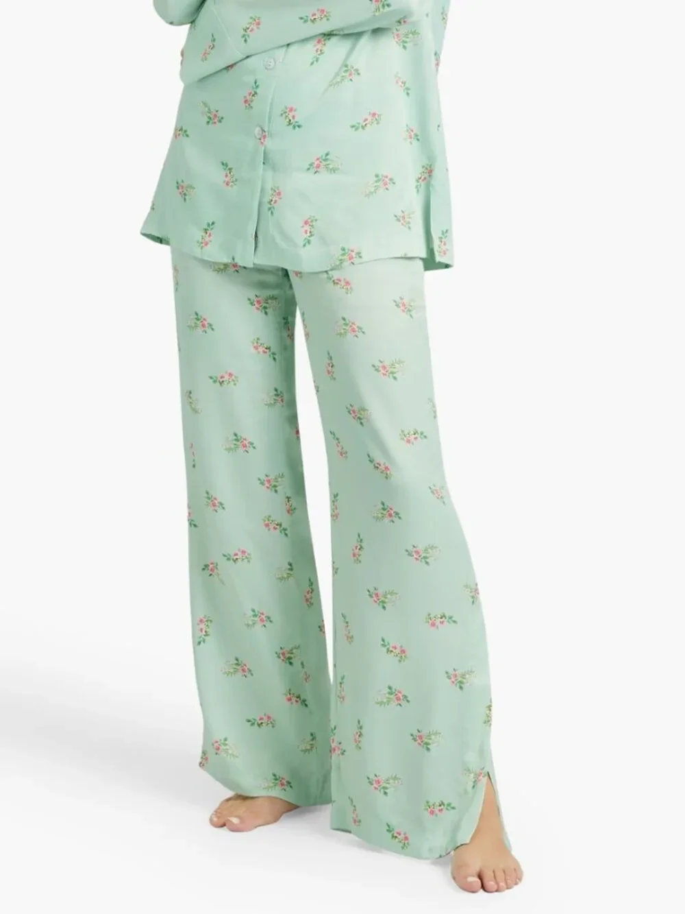 SLEEPER Satin Pajama Pants in Mint Green Floral Print Size XS Brand New NWT - Picture 2 of 7